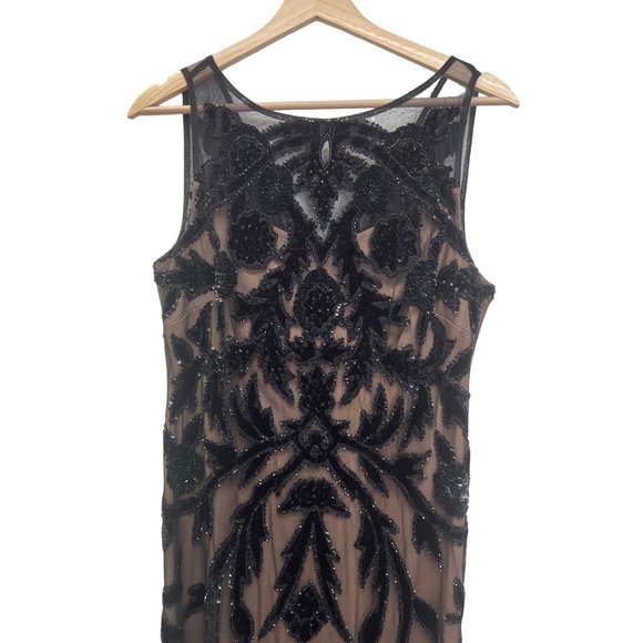 Adrianna Papell Black Beaded Overlay Sleeveless Formal Gown - Picture 2 of 10